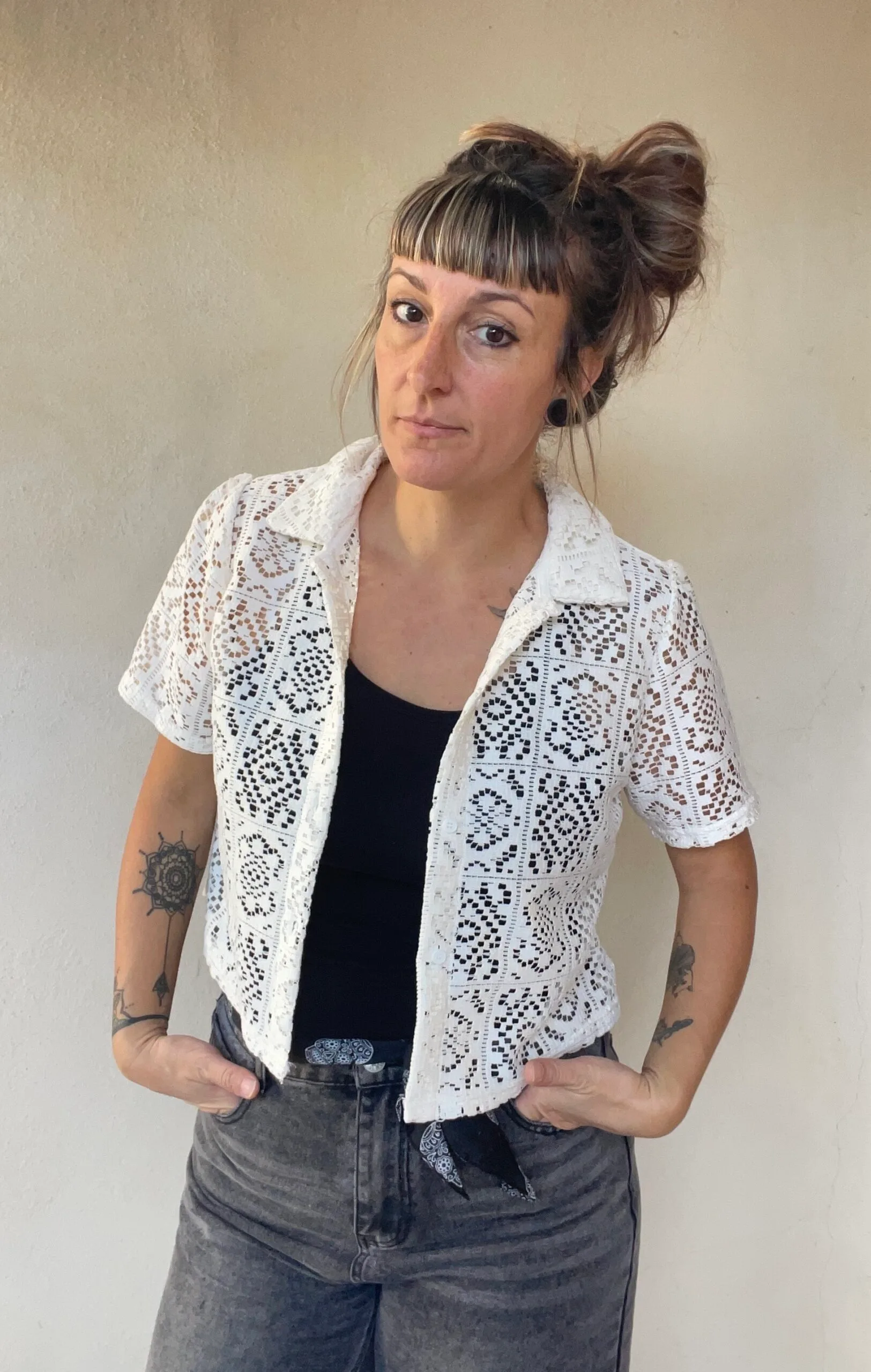 Chemisette en dentelle upcyclé S/M